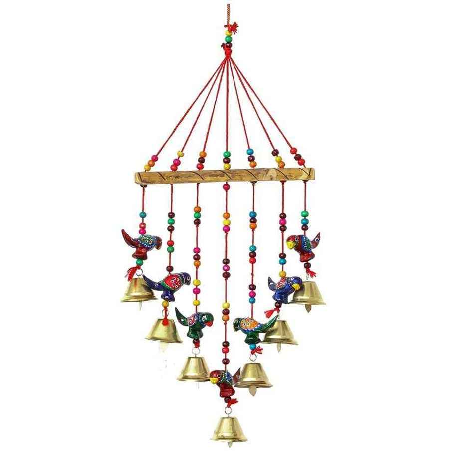 Casacraft by Pepperfry Multicolor Metal Handcrafted Decorative Parrot Hanging Bell