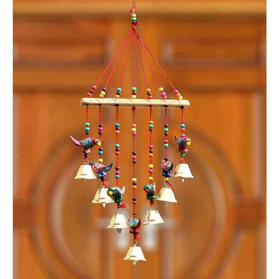 Casacraft by Pepperfry Multicolor Metal Handcrafted Decorative Parrot Hanging Bell
