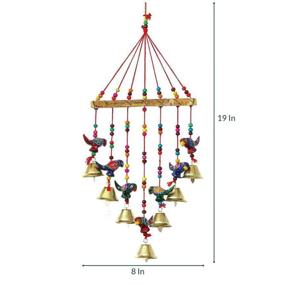 Casacraft by Pepperfry Multicolor Metal Handcrafted Decorative Parrot Hanging Bell