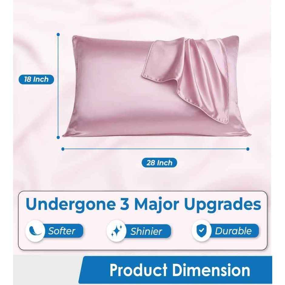 Casacraft by Pepperfry Pink Solid 400 TC Silk 4 Pillow Covers With 6 Scrunchies Free