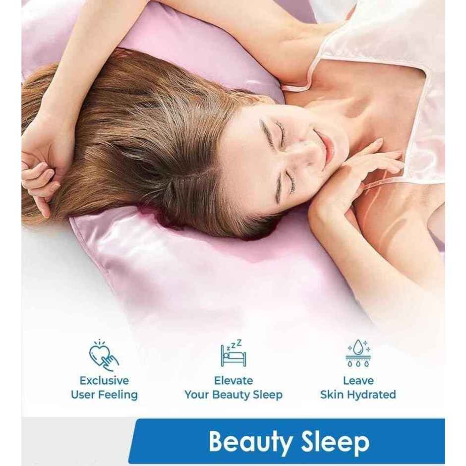 Casacraft by Pepperfry Pink Solid 400 TC Silk 4 Pillow Covers With 6 Scrunchies Free