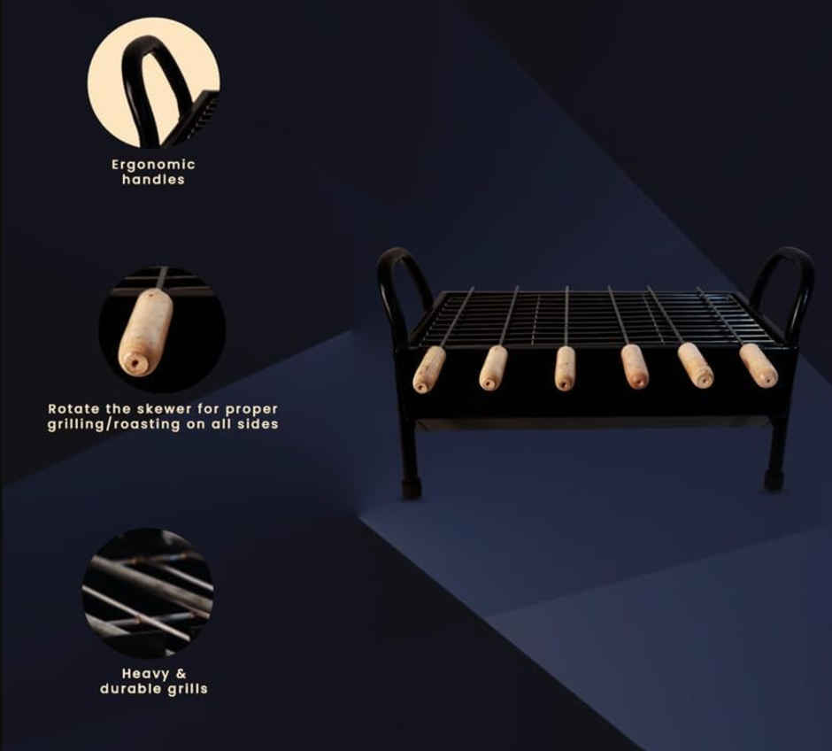 Peng Essentials Hexa BBQ Grill | Ideal for Home and Outdoor Use | Carbon Steel | 5 Skewers | Black