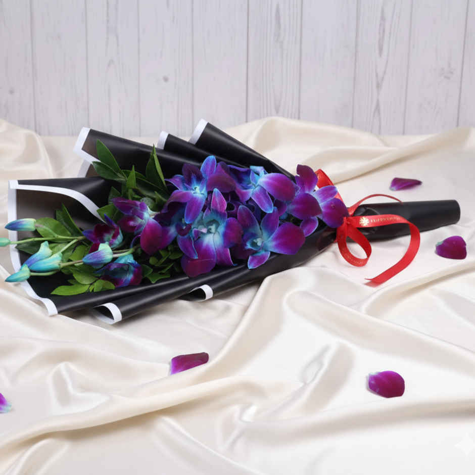 FlowerAura Single Blue Orchid in Black Paper