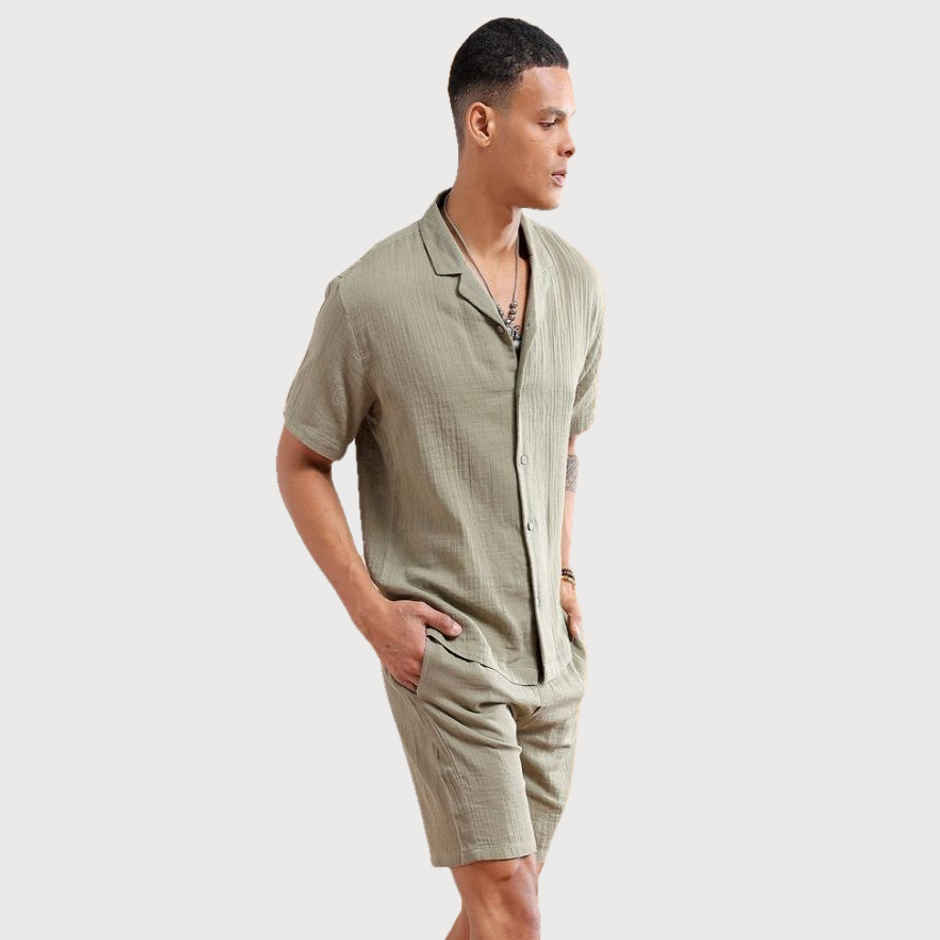 The Indian Garage Co Men | Regular Solid Resort Shirt And Boxers | Sage Green | S