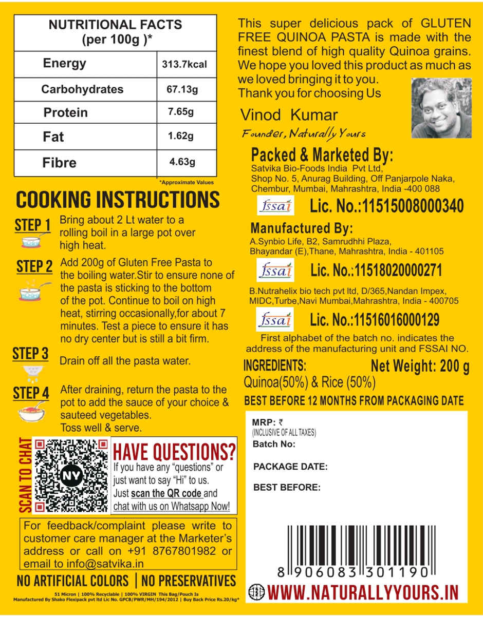 Naturally Yours Gluten Free Quinoa Pasta