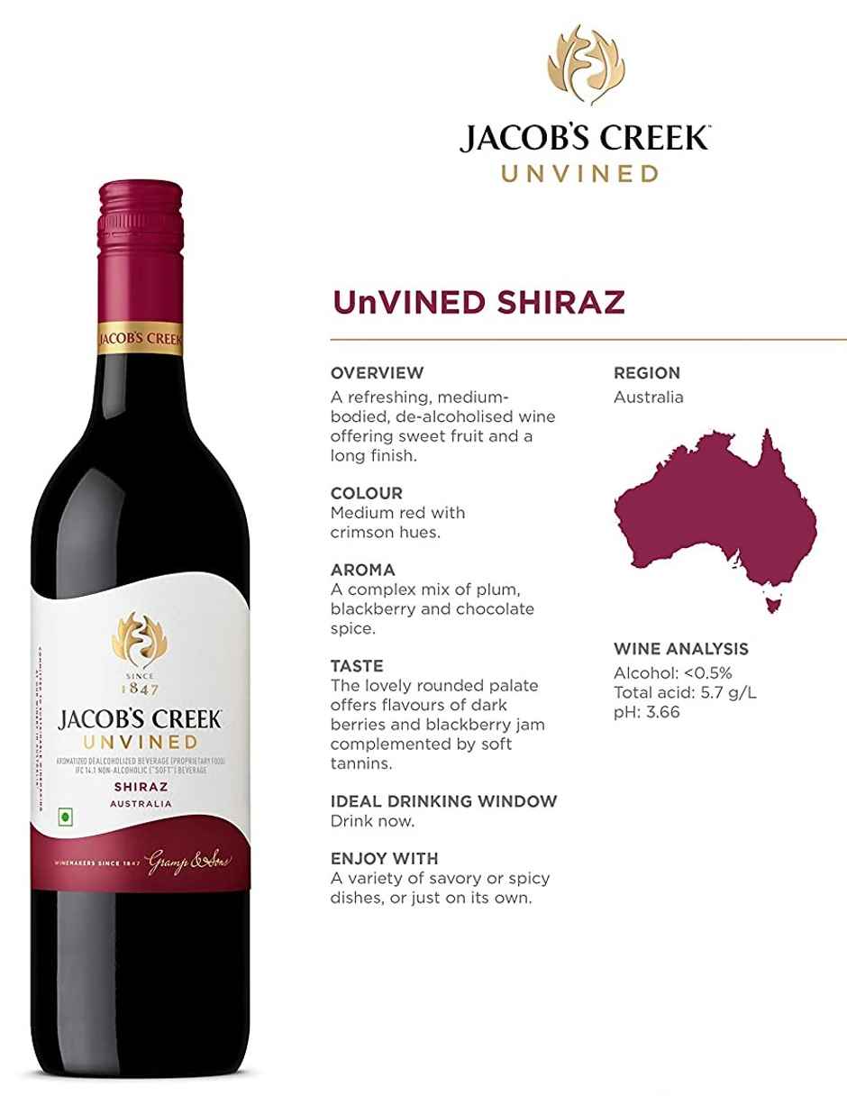 Jacob'S Creek Imported Red Grape Non-Alcoholic Still Wine (750ml) & Hershey'S Kisses Milk | Chocolate Share Bag (108g) Combo