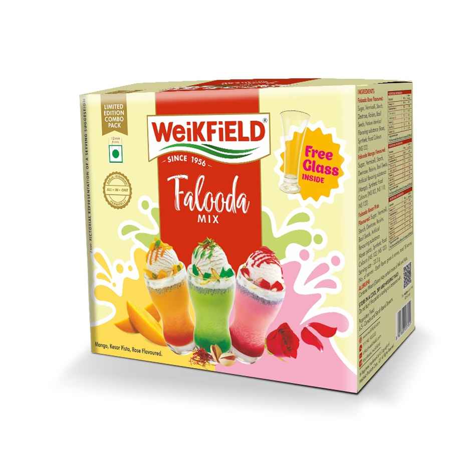 Weikfield 3 Falooda Mix Pack Combo | Mango | Kesar Pista | Rose Mix | Instant Falooda Mix