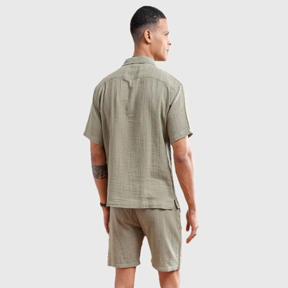 The Indian Garage Co Men | Regular Solid Resort Shirt And Boxers | Sage Green | M
