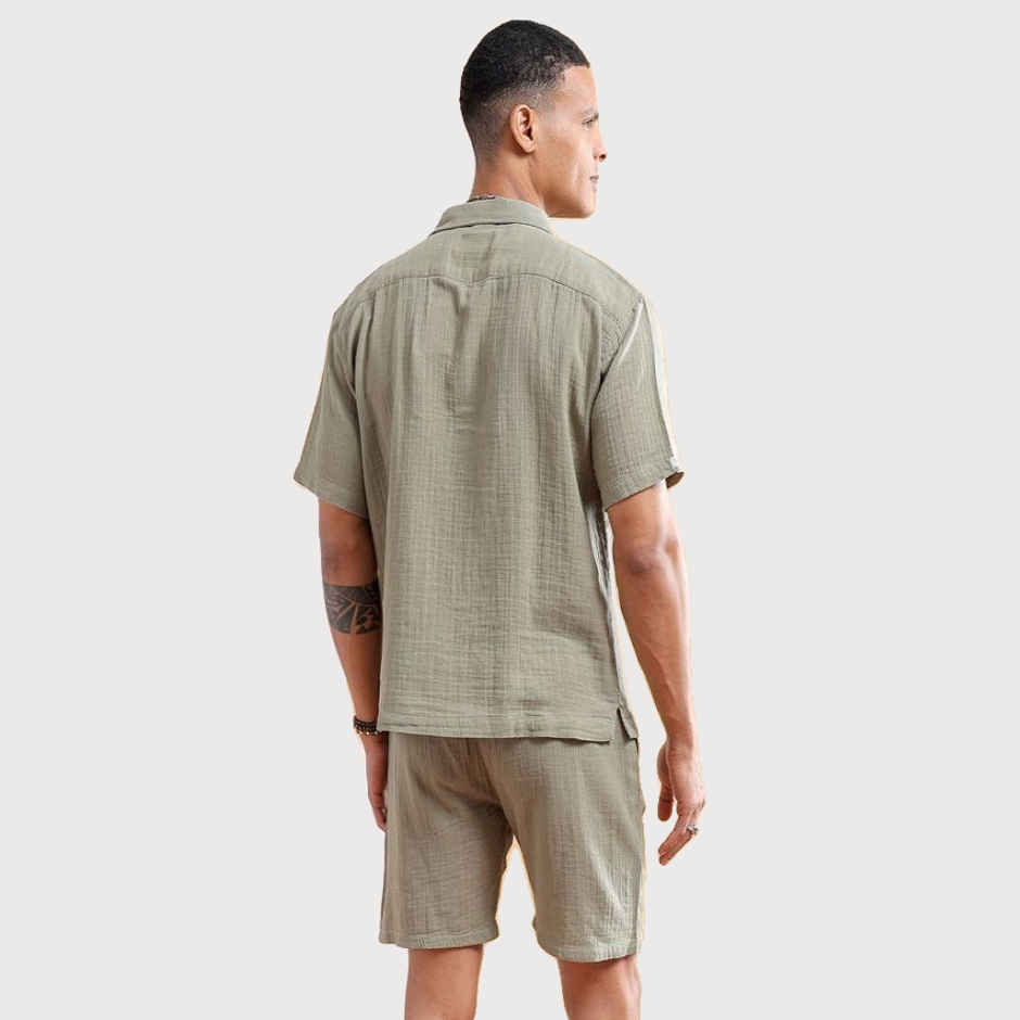 The Indian Garage Co Men | Regular Solid Resort Shirt And Boxers | Sage Green | L