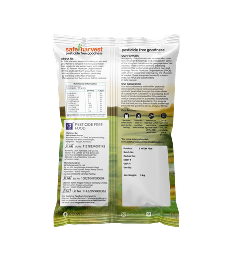 Safe Harvest Pesticide-Free Sona Masuri Rice | Gluten-Free, Unpolished, Arsenic-Free | 12 Months
