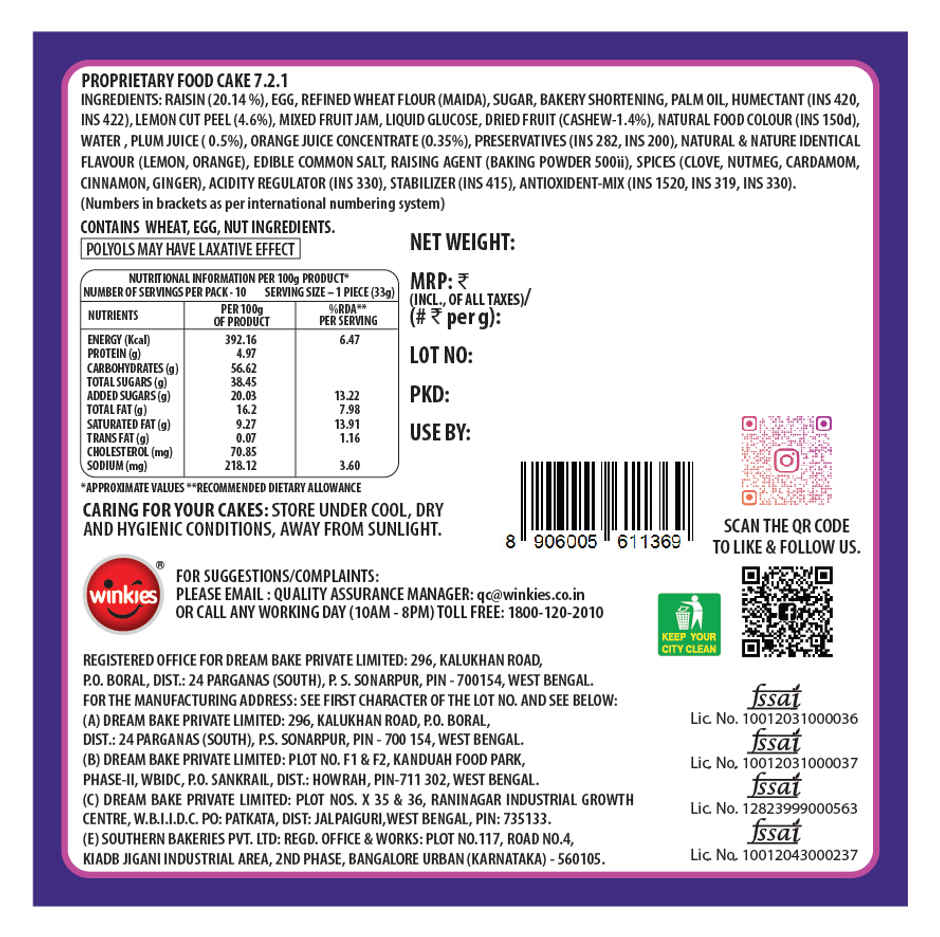 Winkies Yum Plum Cake