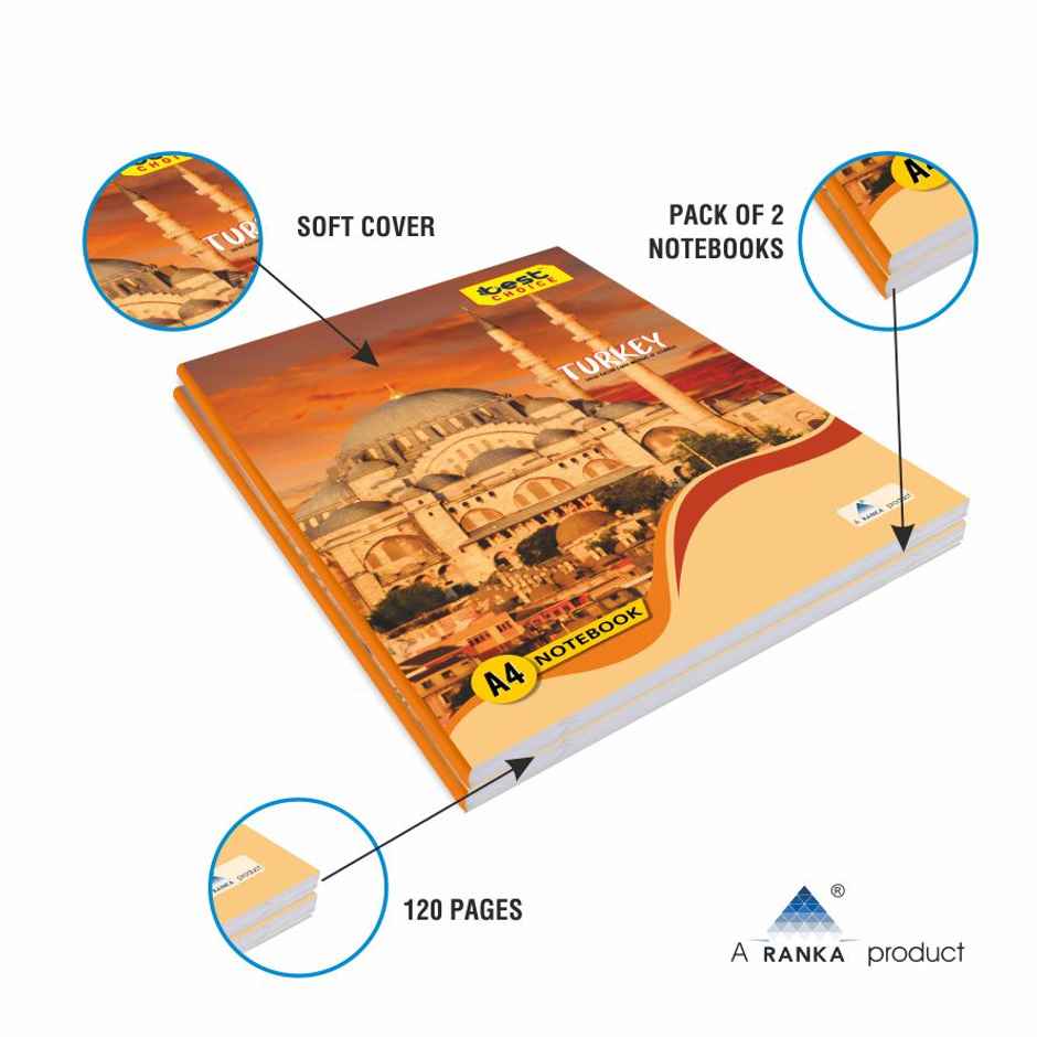 A4 Single Line Notebooks | Pack of 2 | 120 Pages | Assorted Prints