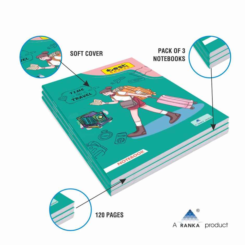 Single Line Longbook-120 Pages- Pack of 3 (Assorted Prints)