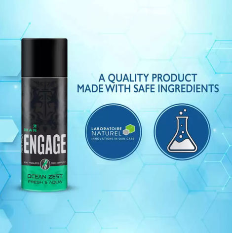 Engage Ocean Zest Deodorant for Men, Citrus & Aquatic, Skin Friendly
