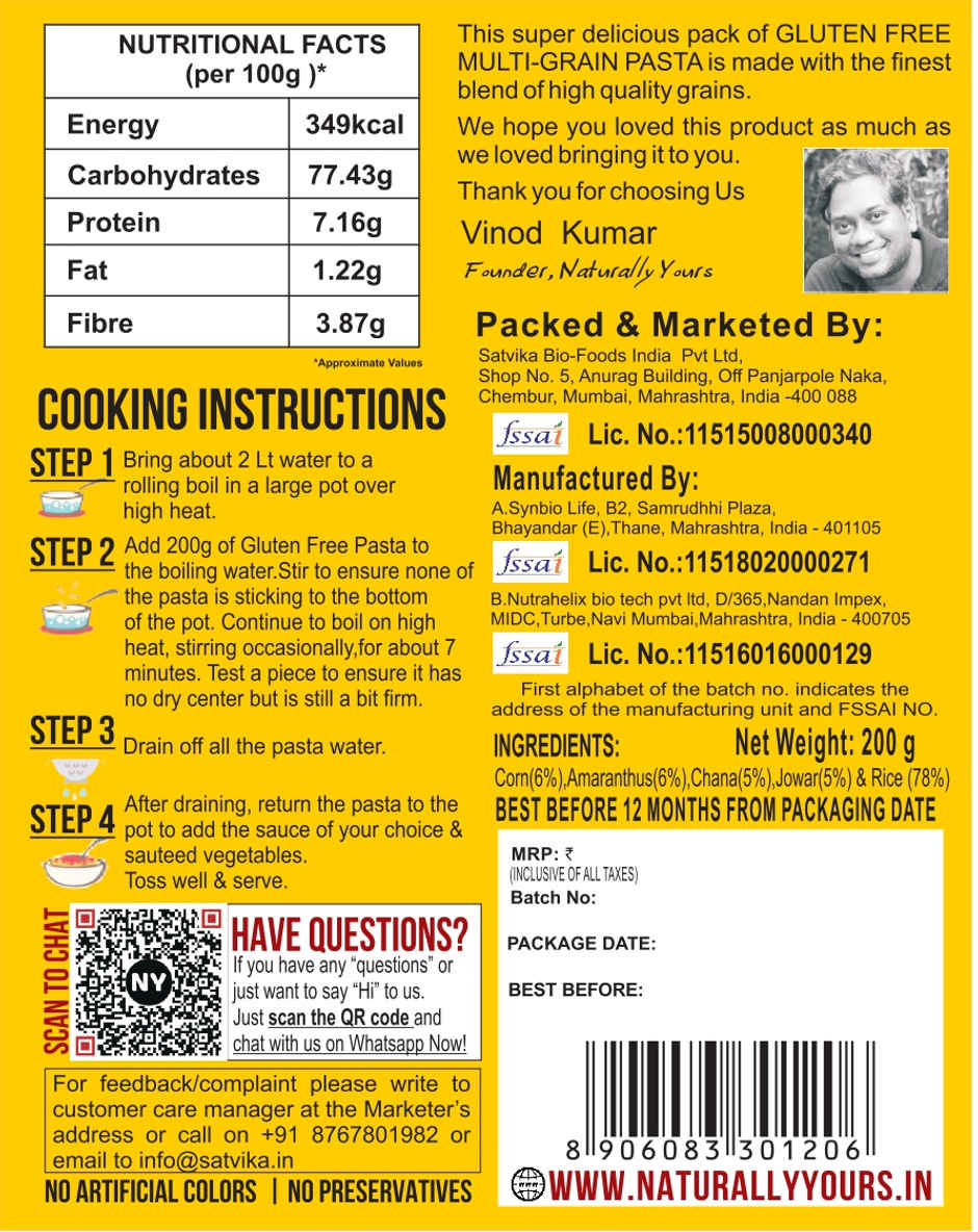 Naturally Yours Gluten Free Multi Grain Pasta