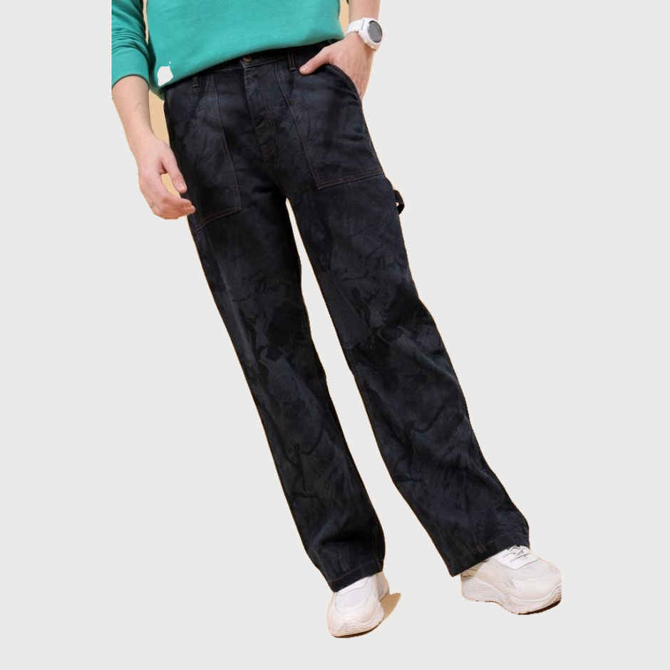 The Indian Garage Co Men's G371 Baggy Fit Solid Casual Jeans | Dark Blue | 30