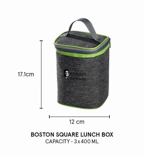 Sanjeev Kapoor Boston Square Lunch Box 3 x 400 Ml - Set Of 3 Pcs With Bag