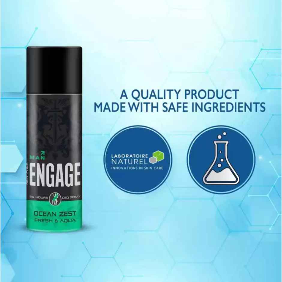 Engage Ocean Zest Deodorant for Men, Citrus & Aquatic, Skin Friendly