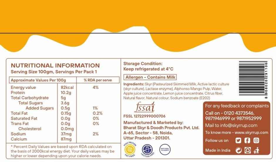 Skyrrup High-Protein Icelandic Yogurt - Mango | Fat-Free | No Added Sugar
