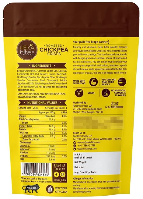 Heka Bites Roasted Chana Jor - Indian Herbs - Low Calorie & Healthy Snacks