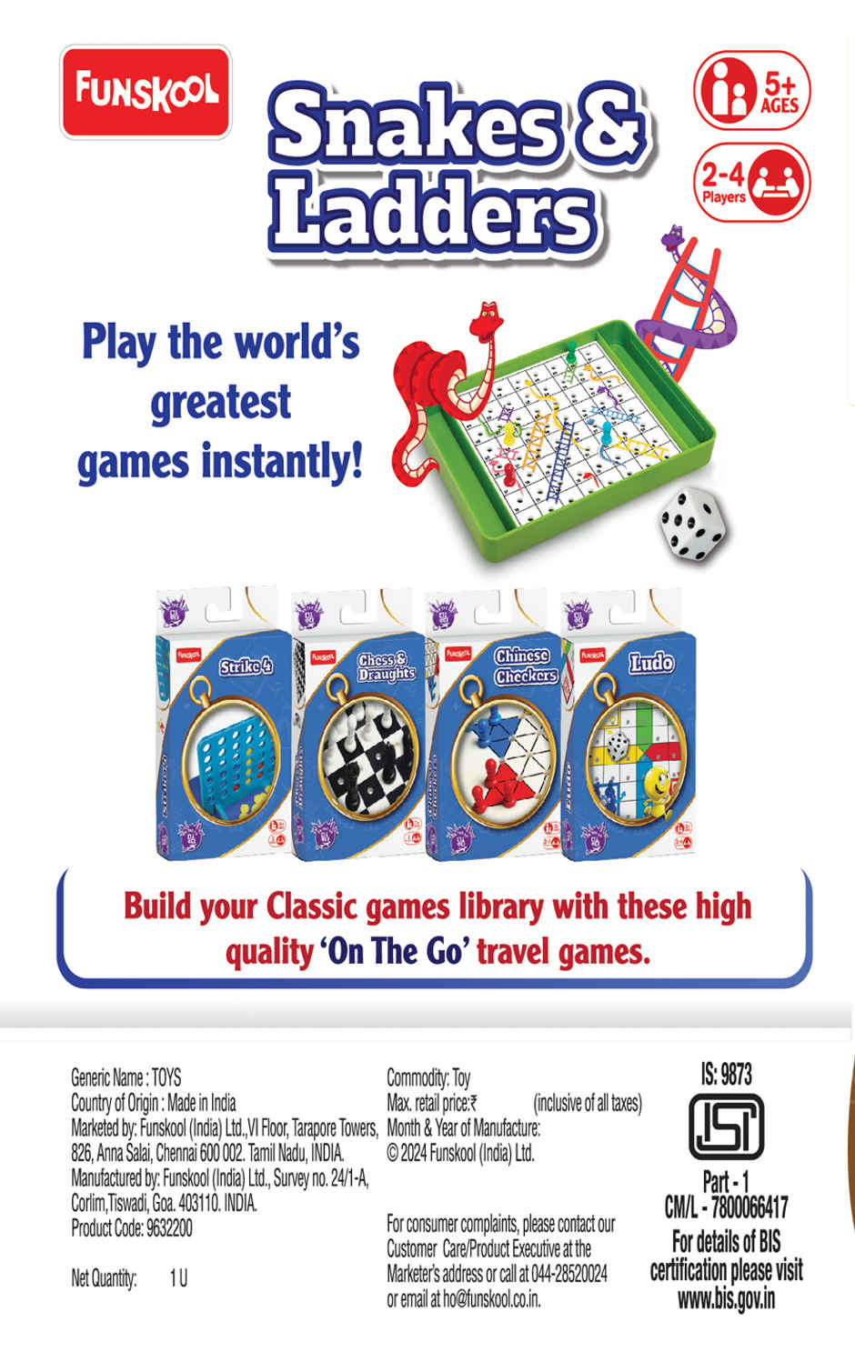 Funskool Trgames Otg Snakes & Ladders 2024 9632200
