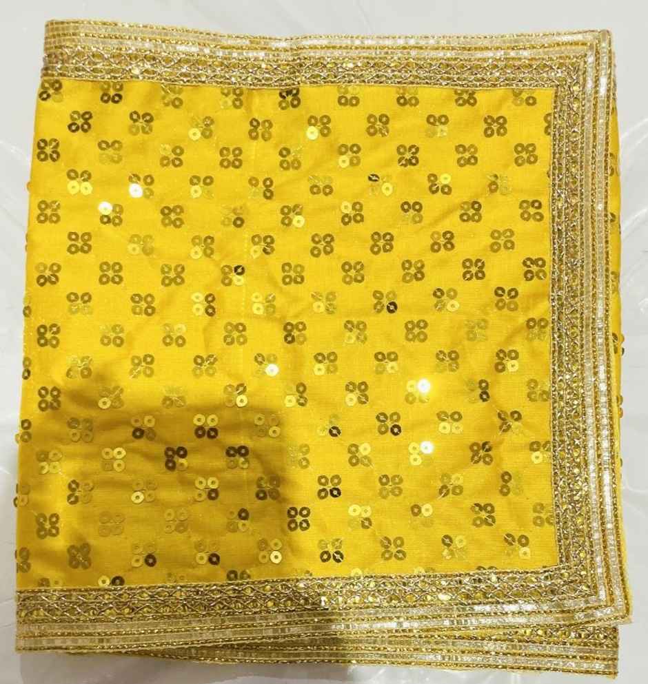 Mata ki Chunri | Embroidered Faux Silk with Sequin Work | Yellow | 10 x 26 inch | Gullak