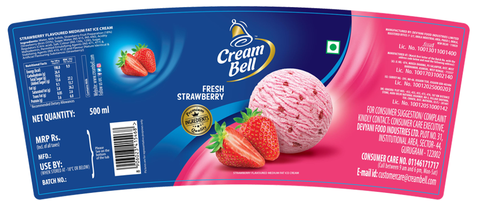 Creambell Fresh Strawberry Ice Cream Tub 