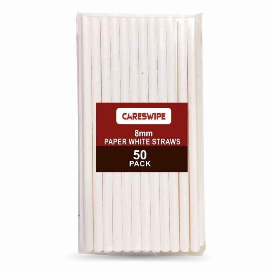 Careswipe White Disposable Paper Straws 8 mm 50 Pcs