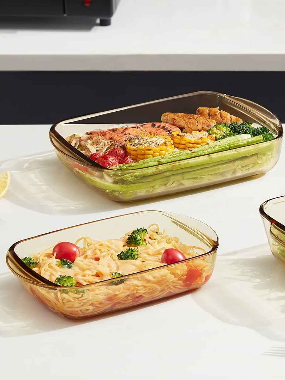 Umai 1600 ml Borosilicate Glass Baking Tray | Transparent Microwave Utensils