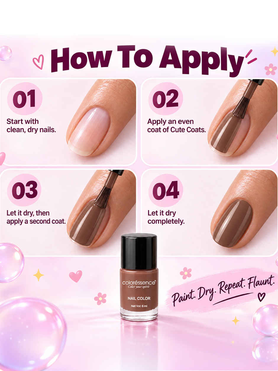 Coloressence Cute Coats Long Lasting Nail Paint, Chip Resistant, Quick Dry, 1 Swipe  | Nude Mauve