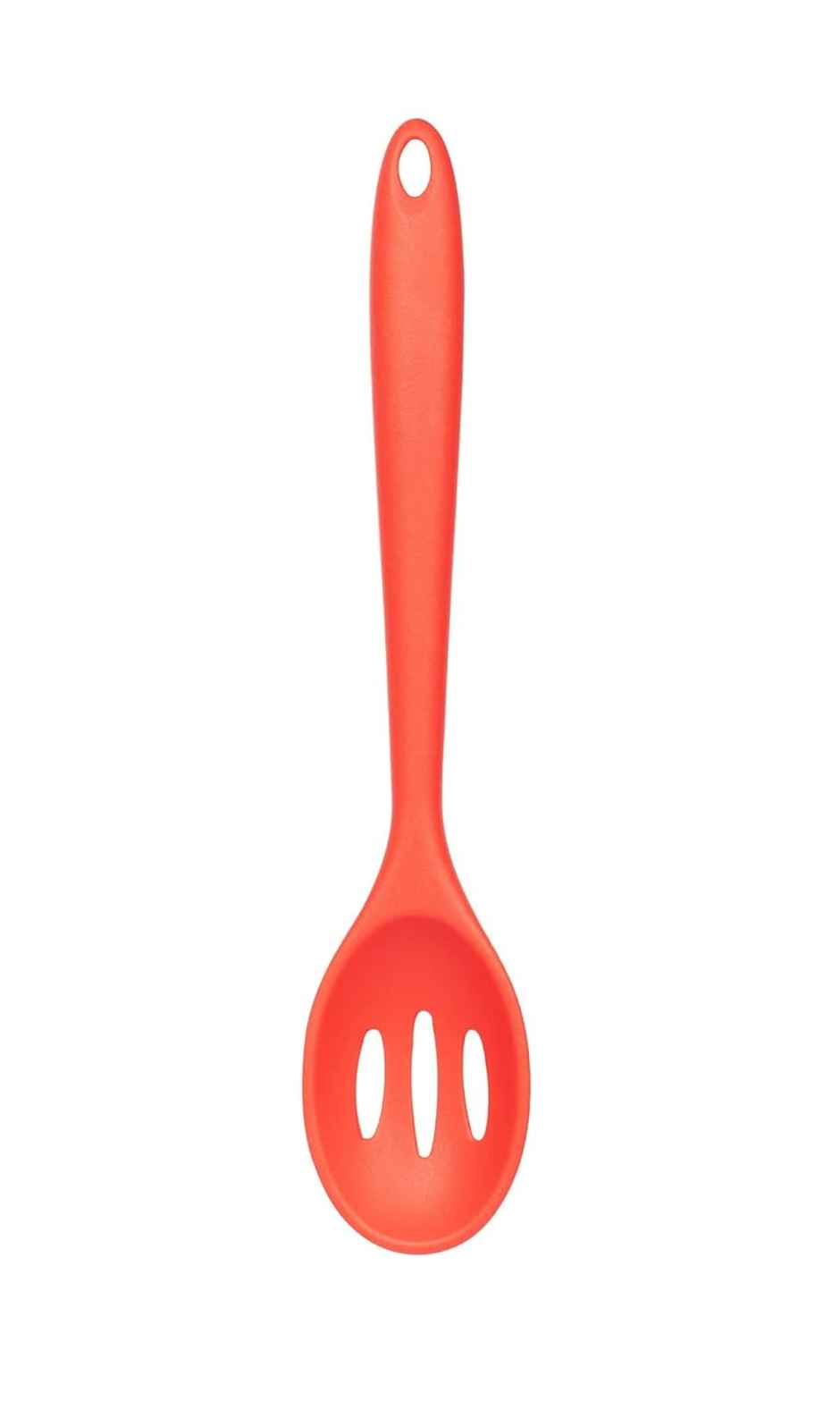 Femora Premium Virgin Silicone Slotted Spoon With Grip Handle Red