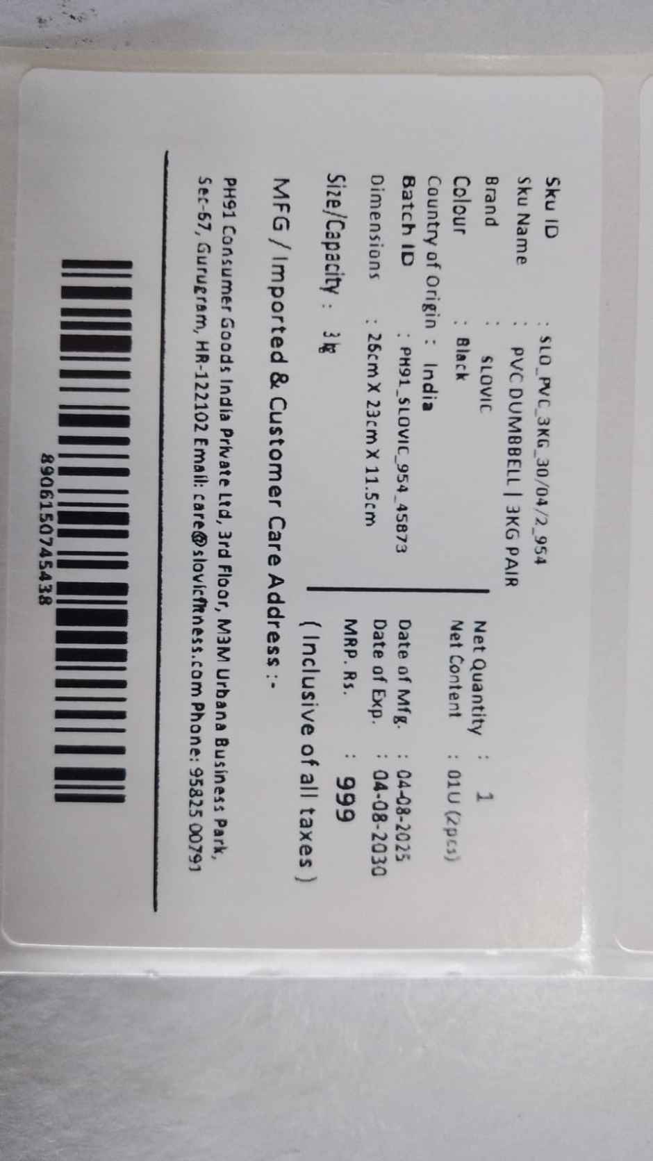 Slovic PVC Dumbbell Set (3 kg X 2) | Black | for Weightlifting & Home Gym | Non-Slip Coated Handle