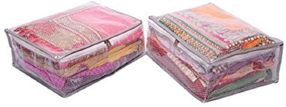 Kuber Industries Pack of 2 PVC Transparent Net Saree Covers With Zip For Clothes | Dresses (Grey)