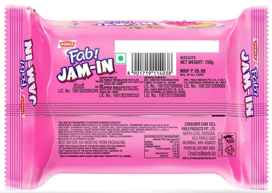 Parle Fab Jam In Strawberry Jam Biscuits