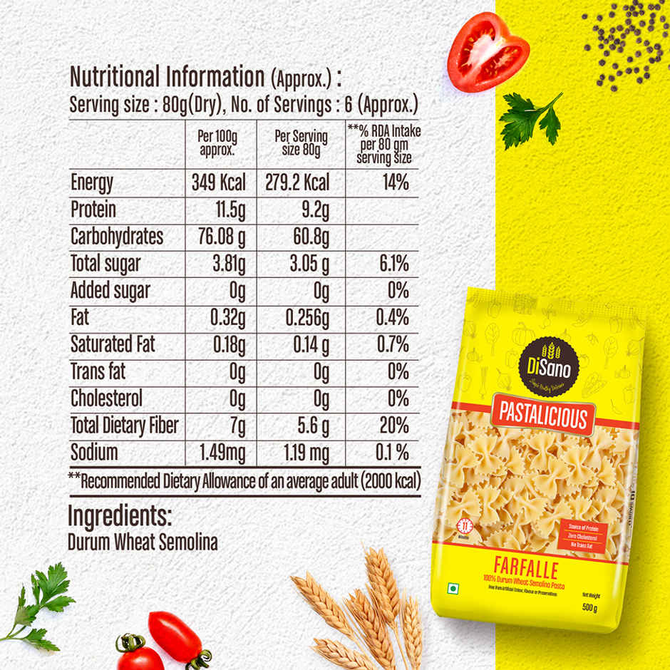 Disano Farfalle Pasta, Durum Wheat, No Maida
