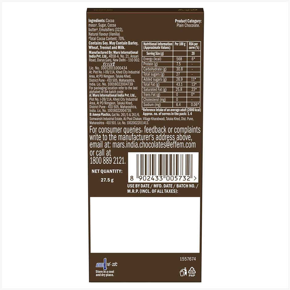 Galaxy Fusions Silky Smooth Dark Chocolate Bar, Made With 70% Cocoa(27.5gms) & Bella Vita Organic Unisex Luxury Perfume Gift Set(80ml) Combo