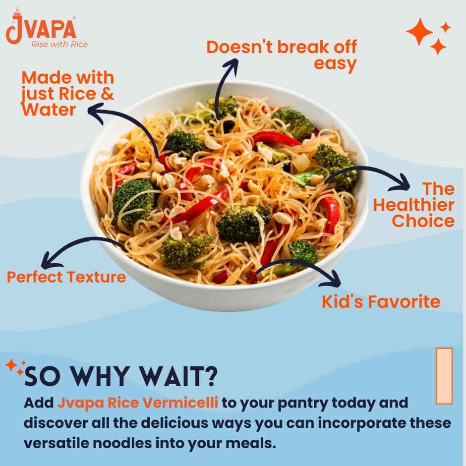 Jvapa Rice Vermicelli | Rice | Naturally Gluten-Free | Non Bleached | No Maida