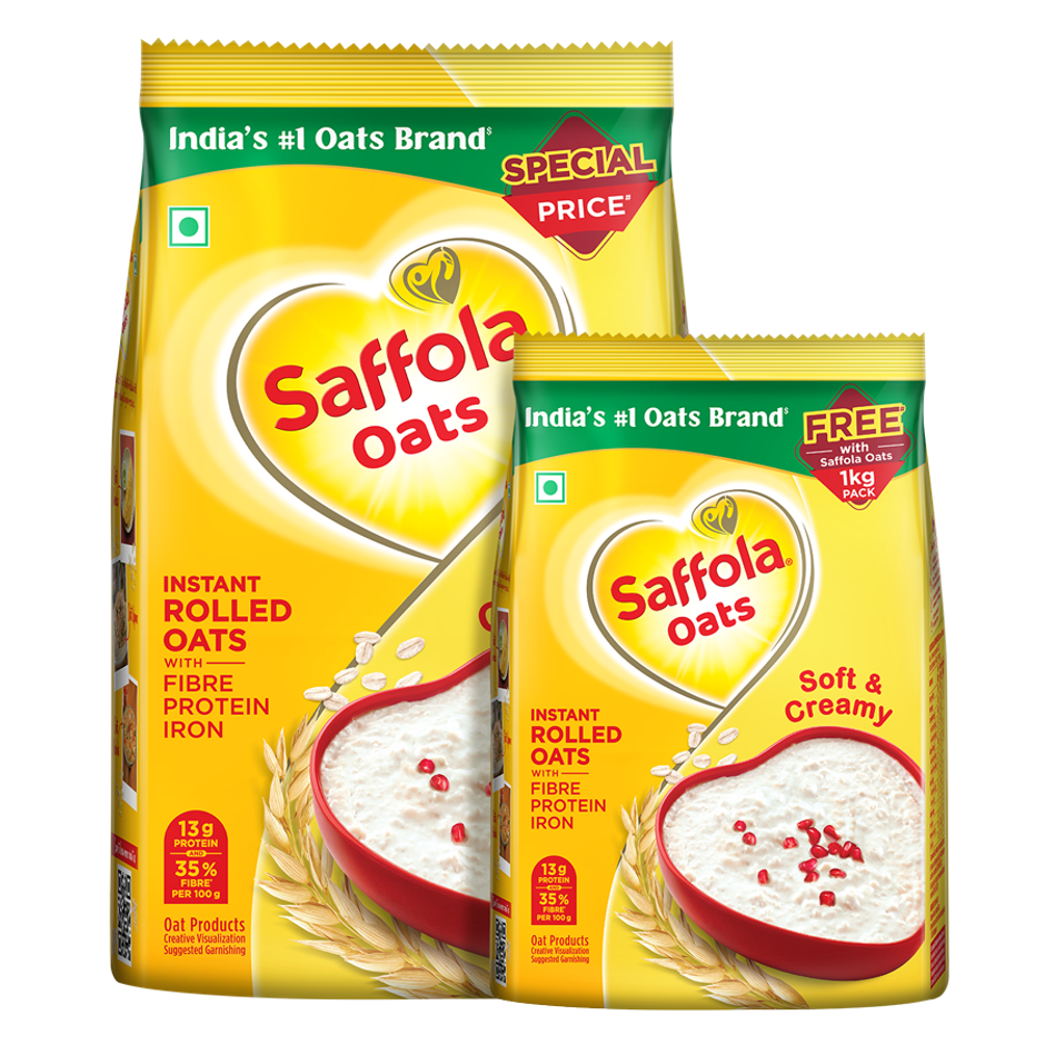 Saffola Oats, Instant Rolled Oats, Soft & Creamy Oats, Power of Protein, Iron & Fibre