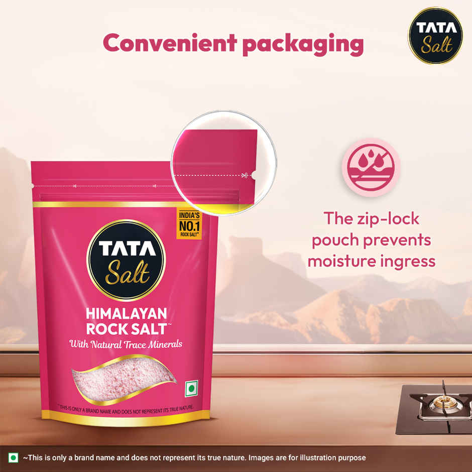 Tata Himalayan Rock Pink Salt Pouch, Premium Sendha Namak, With Natural Trace Minerals, Low Sodium, Crystal Salt