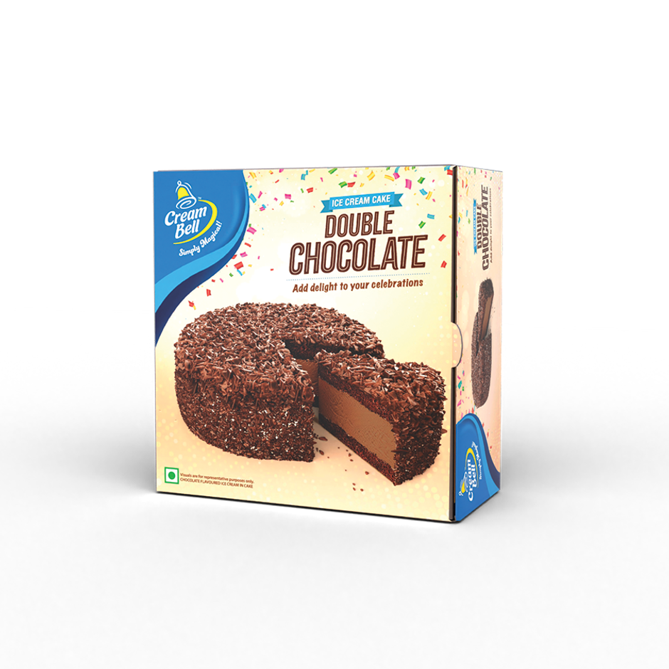 Cream Bell Double Chocolate Ice Cream Cake | Soft & Creamy (500ml) & Floweraura Signature Red Rose In Sleeve (1pc) Combo