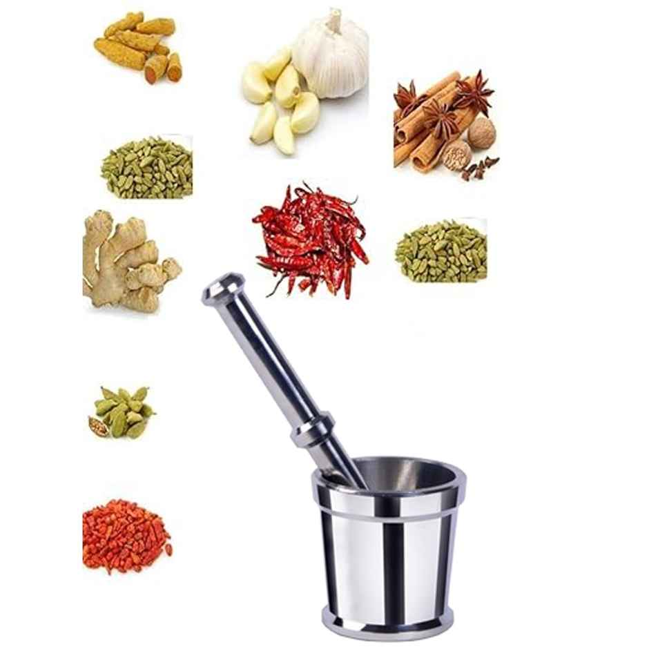 Petals Steel Heavy Mortar and Pestle Set | Khalbatta, khaldasta, Okli Masher - 16 Cm