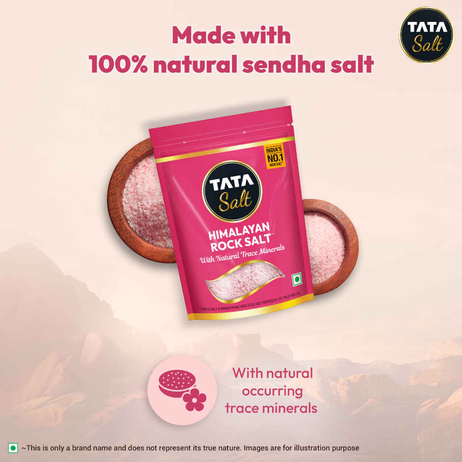 Tata Himalayan Rock Pink Salt Pouch, Premium Sendha Namak, With Natural Trace Minerals, Low Sodium, Crystal Salt