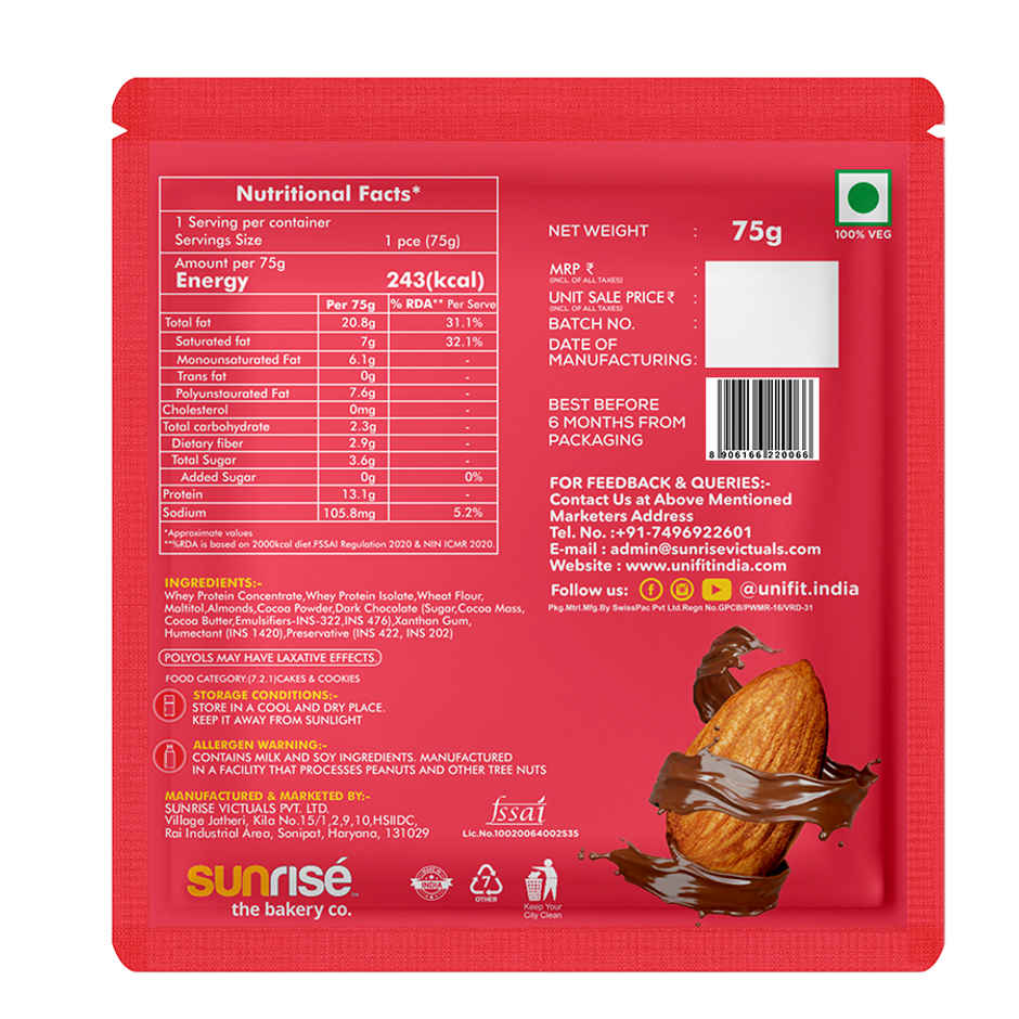 Unifit Almond Brownie | Rich - Nutty and Fudgy | High Protein and Fiber | Guilt-Free Indulgence