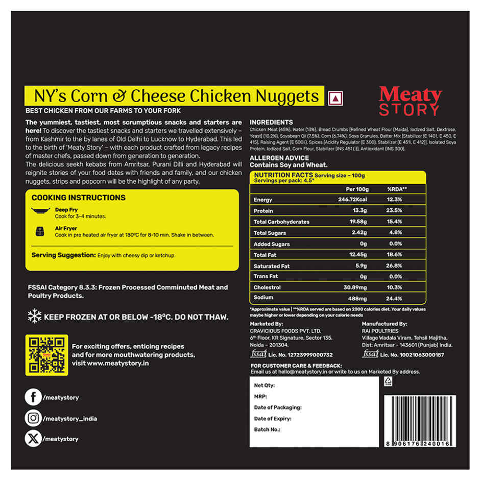 Meaty Story NY's Cheese & Corn Chicken Nuggets
