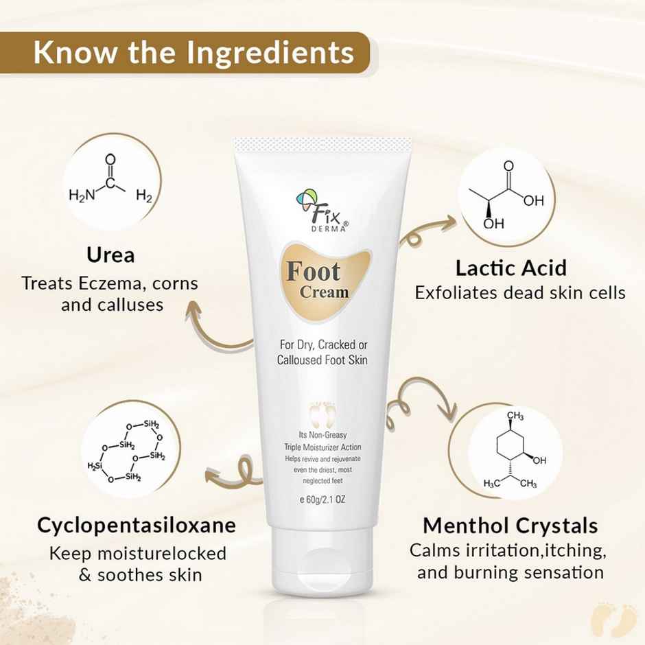 Fixderma 5% Lactic Acid 15% Urea 3% Glycerine Foot Cream For Dry & Cracked Feet Moisturizes