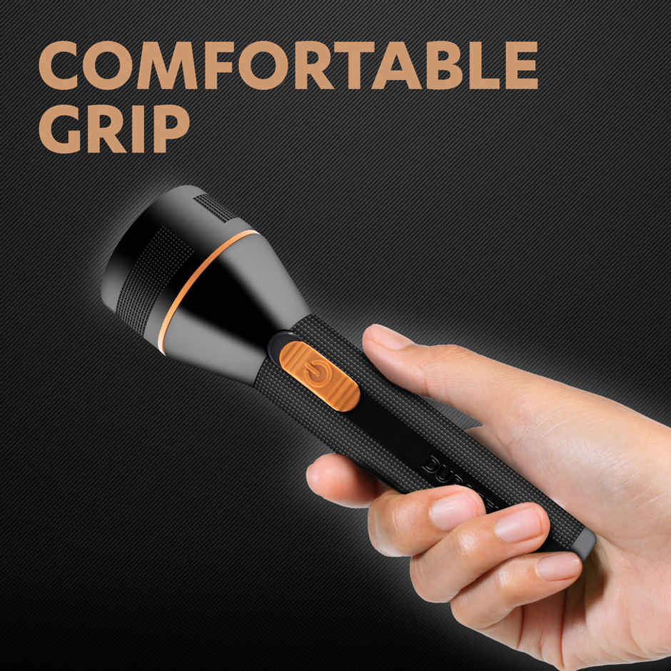 Duracell LED Torch, 6000 LUX Super Bright, Ultra-Light, Easy Carry, Large Reflector, 2AA Free,Black