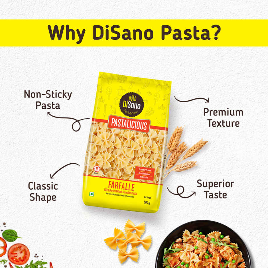 Disano Farfalle Pasta, 100% Durum Wheat, No Maida