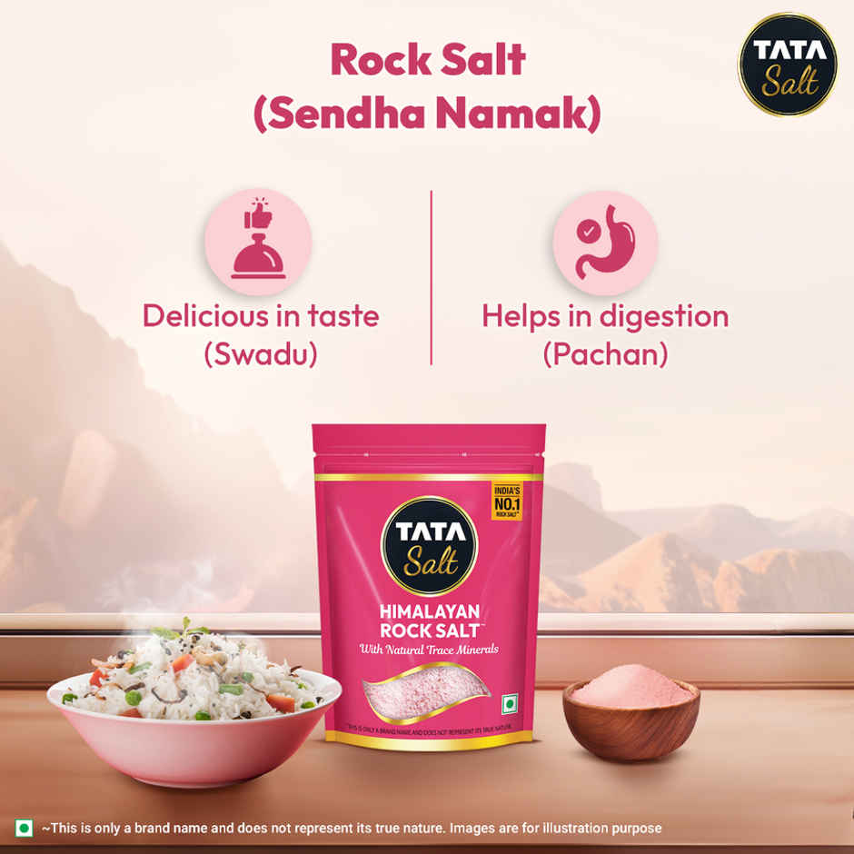 Tata Himalayan Rock Pink Salt Pouch, Premium Sendha Namak, With Natural Trace Minerals, Low Sodium, Crystal Salt