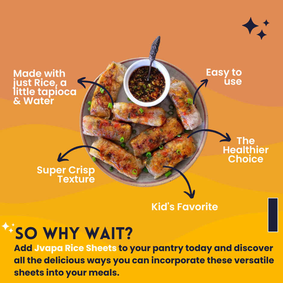 Jvapa Rice Paper | 22cm Round | 100% Rice | Naturally Gluten-Free | Spring rolls & Dumplings Combo