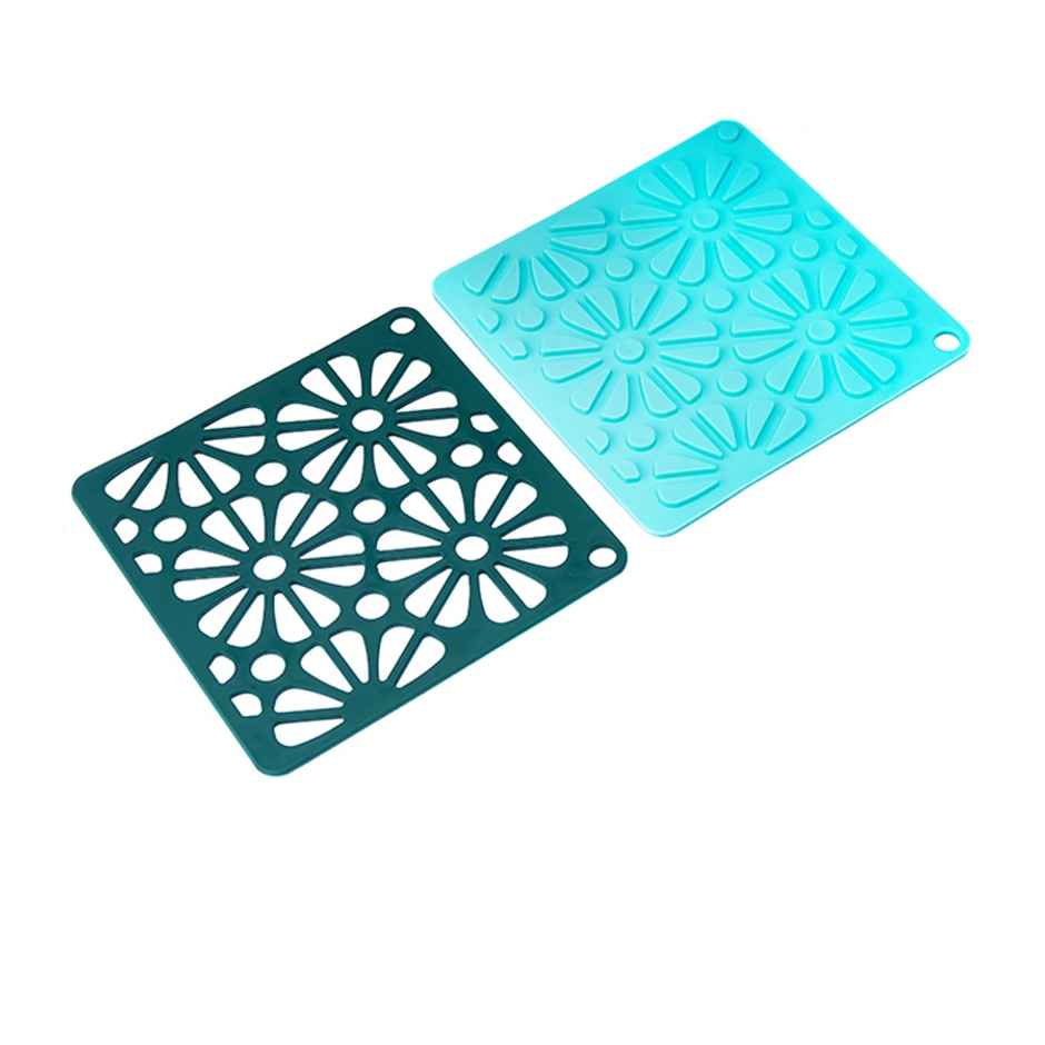 Petals 15 Cm Sqaure Non Slip Silicone Coaster Table Organiser Stand | 2pcs Set